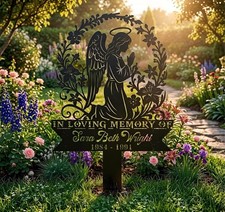 Angel Memorial Garden Stake Personalized Grave Marker, In Loving Memory Metal
