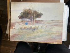 Jan F Pannebakker Dutch Artist Watercolor Moving A Flock Of Sheep 