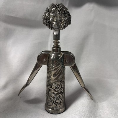Vintage Godinger Silver Plate Italian Bacchus Wine Bottle Corkscrew 9 