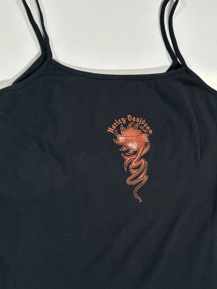 Harley-Davidson винтажный Y2K пламени Eagle укороченный Майка размер 1 X черный оранжевый 2007 - Изображение 3 из 4