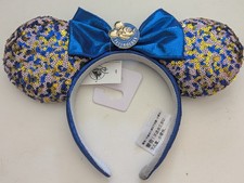 Disney Parks Passholder Exclusive Gold and Blue Minnie Mouse Ears Headband New