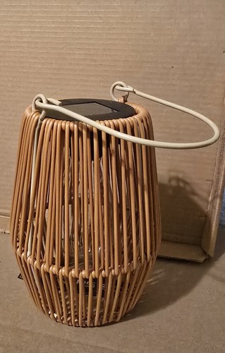 2 Rustic Round Wicker Rattan Solar Lanterns  with Handle, 8in Medium