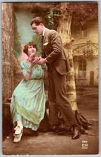 Antique RPPC Postcard Young Couple Suit And Dress Seated Paris FR 1910s