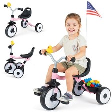 3-in-1 Kids Tricycle with Lighted Wheels Folding Toddler Trike w/Adjustable Seat