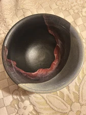 Vtg. 1988 Violet Williams Studio Art Pottery Bowl Signed Dated Black & Pink Y2K