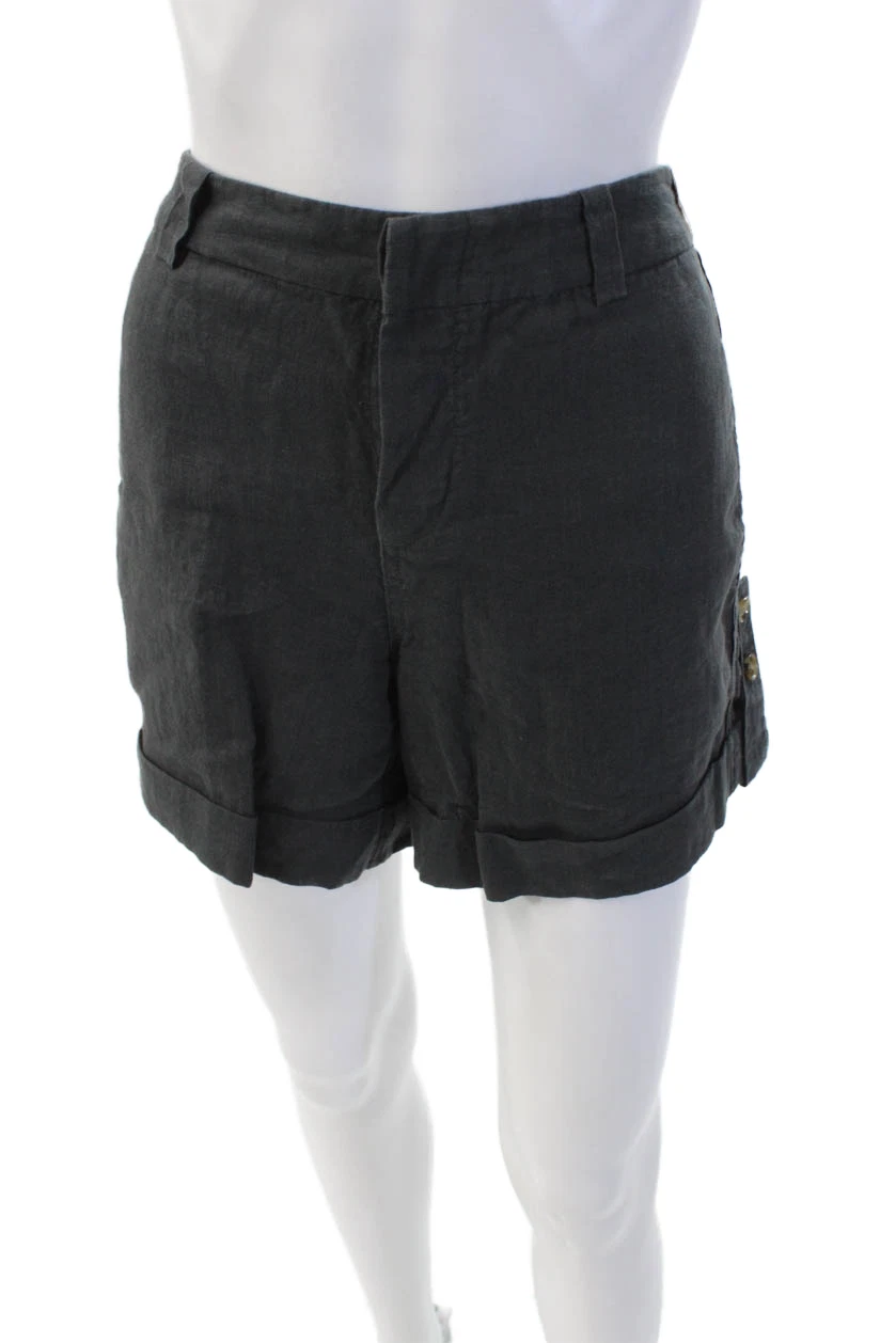 Vince Womens Button Fly High Rise Cuffed Linen Short Shorts Gray Size 12