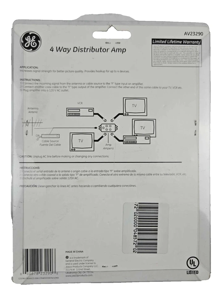 4 路分配器放大器信号强度 GE 正品全新密封 — 第 2/4 张图片