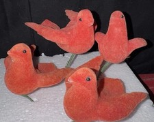 Lot of 9 Red Flocked Vintage Christmas Ornaments Santa Seal Doves Pig Candle