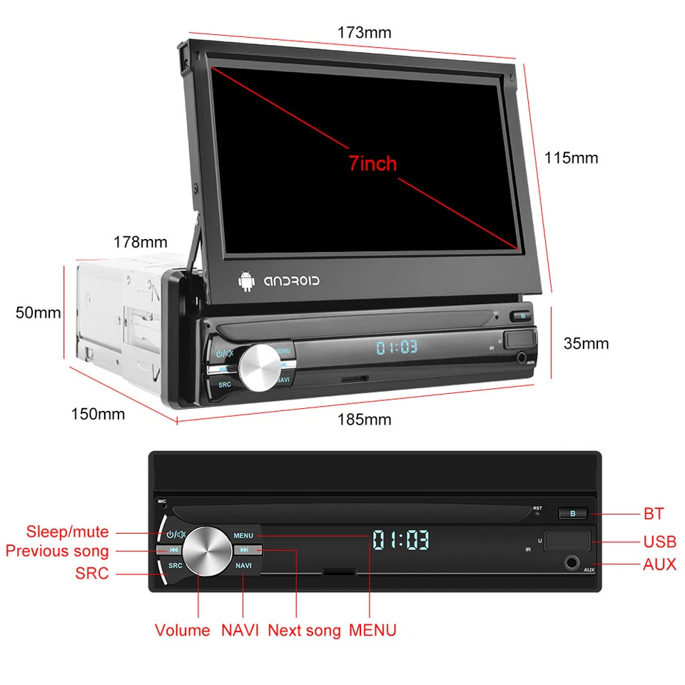 DAB+ 7" Android 13 Autoradio GPS Navi 1 DIN Radio Bluetooth USB FM RDS + Kamera - Bild 3 von 4