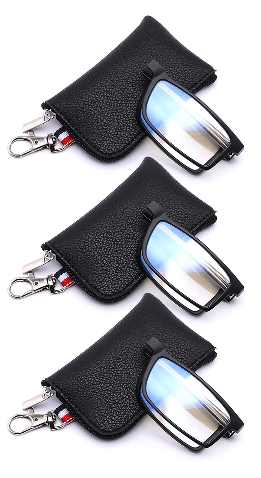 3-Pack Reading Glasses for Women Men, Keychain Bags Compact Folding Readers, ...