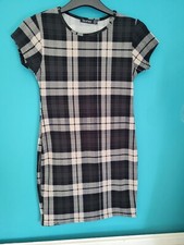 Black,grey,beige Check Dress Size 10 By Boohoo.