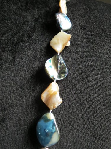 DARK & IVORY ABALONE ANGULAR LAYERABLE NECKLACE - Picture 3 of 6