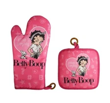 Betty Boop Kitchen Pot Holder & Oven Mitt Set Pink Cooking Chef BBQ Baking Gift