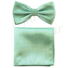 New Men's Pre-tied Bow tie  hankie set aqua green plaids  checkers formal prom
