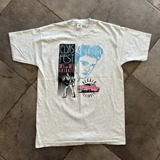 Vtg 90s Elvis Presley Fest Big Face Graphic Single Stitch T-Shirt Made In USA L
