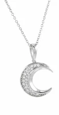 Crescent Moon Sterling Silver Pendant Necklace Cubic Zirconia 21X13 mm