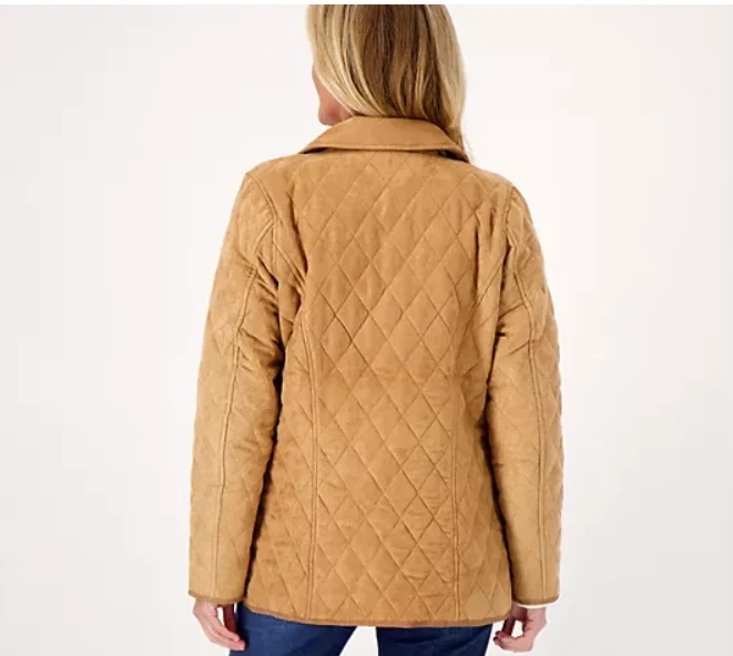 Isaac Mizrahi Live! Chaqueta de granero acolchada de gamuza sintética con forro BORGOÑA XL A517691 Foto 3 de 4