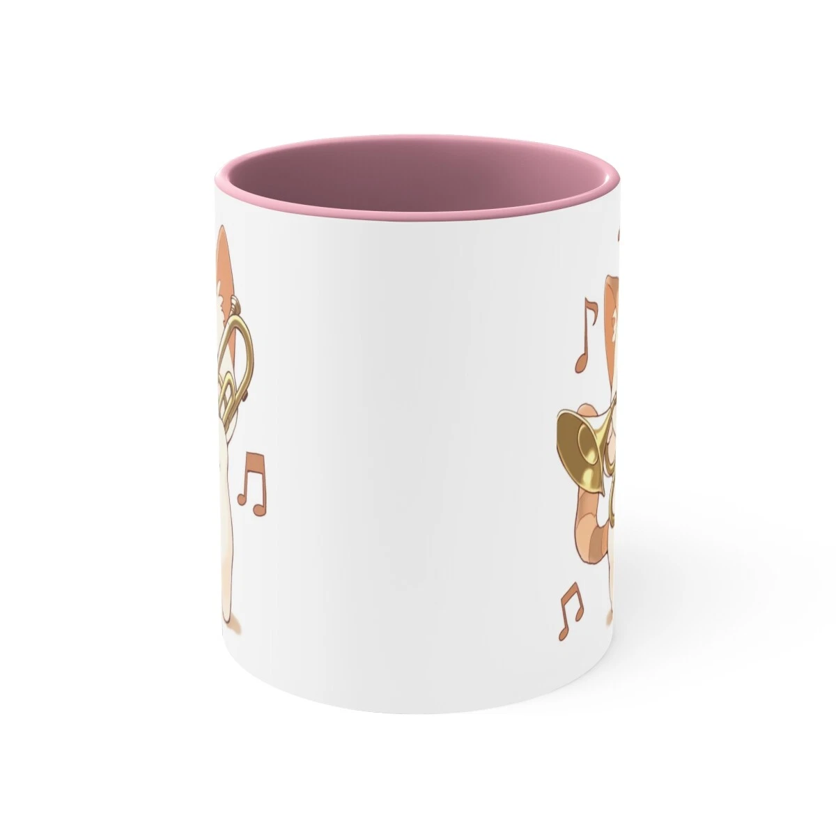 Colorful Accent Coffee Mug 11oz Cute White Cat Trombone Brass Instrument Anime