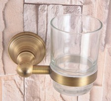 Antique Brass Bathroom Wall Mounted Toothbrush Holder  Glass Cup 2ba165
