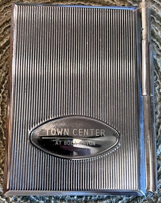 Adorable Silver Tone Metal Mini Note Pad w Tiny Pen Mod Design Cover 3.5''X2.75''