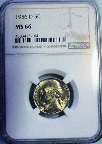 1956 D NGC MS 66 JEFFERSON NICKEL! GOOD DATE GEM!
