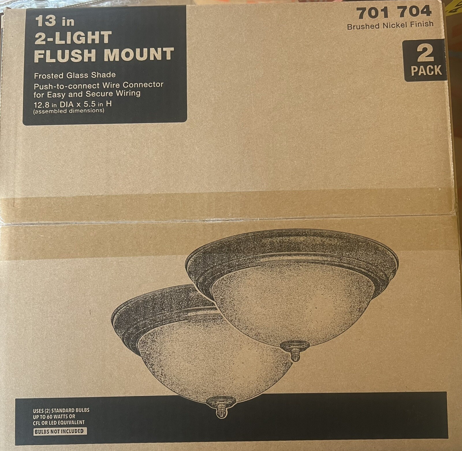 (2-Pack) 13 in. 2-Light Brushed Nickel Flush Mount 