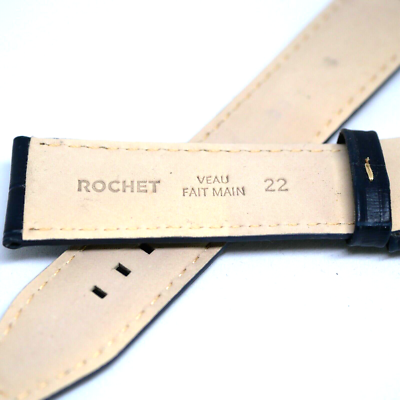 Bracelet En Cuir Véritable Noir Façon Alligator 22 Mm - Rochet, Fait Main En France