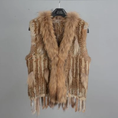 Uilor® 100% naturale Knit coniglio delle donne gilet di pelliccia Con Raccoon co