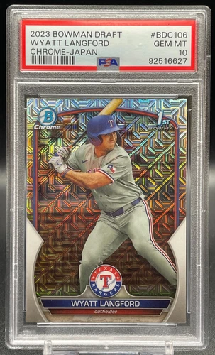 Wyatt Langford 1st 2023 Bowman Draft BDC106 Chrome Mojo Japan Refractor PSA 10