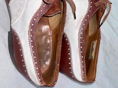 VTG 40s 8.5 BROWN WHITE LEATHER SPECTATOR WINGTIP WRIGHT LACED