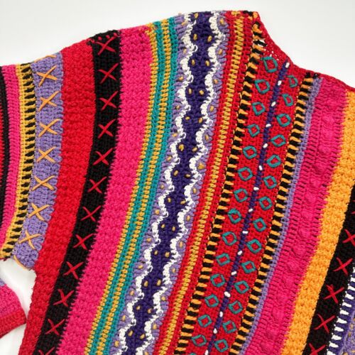 Maglione cardigan medio stile Coogi vintage Grannycore uncinetto arcobaleno colorato aperto - Foto 7 di 9