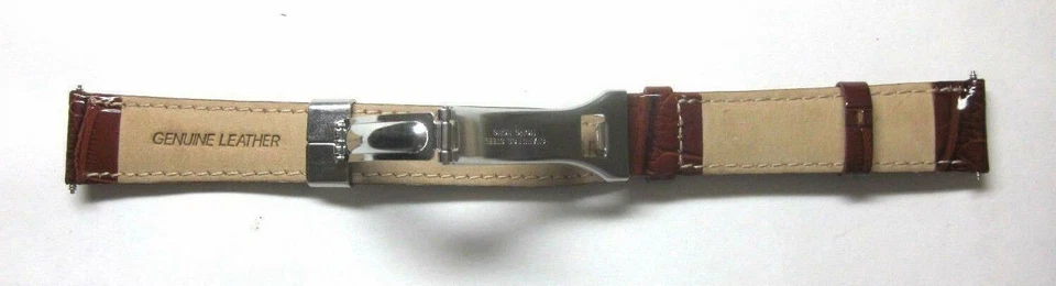 Correa de reloj Timex de 18 mm de cuero de cocodrilo con cierre desplegable marrón oscuro Foto 3 de 4