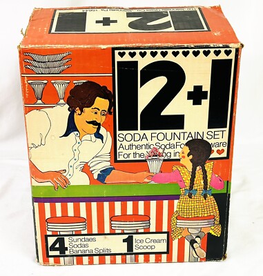 Vtg Ice Cream Sundae Float Banana Ribbed Glasses Soda Fountain Set in Box - READ