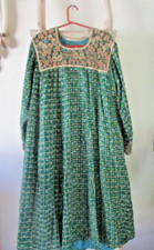 NEW INDIAN GREEN COTTON BLEND EMBROIDERY WOMEN LONG SLEEVE L FLARE DRESS KURTA