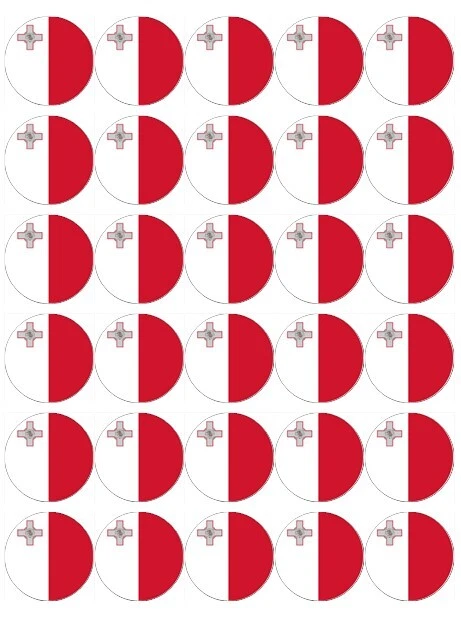 30x Malte Drapeau Cupcake Toppers Comestible Papier Gaufré Fairy Gâteau Toppers - Photo 1/1