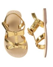 NEW Gymboree Island Hopper Girl Gold Strappy Bow Gladiator Sandals Shoes 10