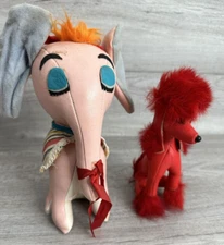 Lot of 2 VTG 1950-60s Childrens Toys Made in Japan Pink Elephant & Red Poodle