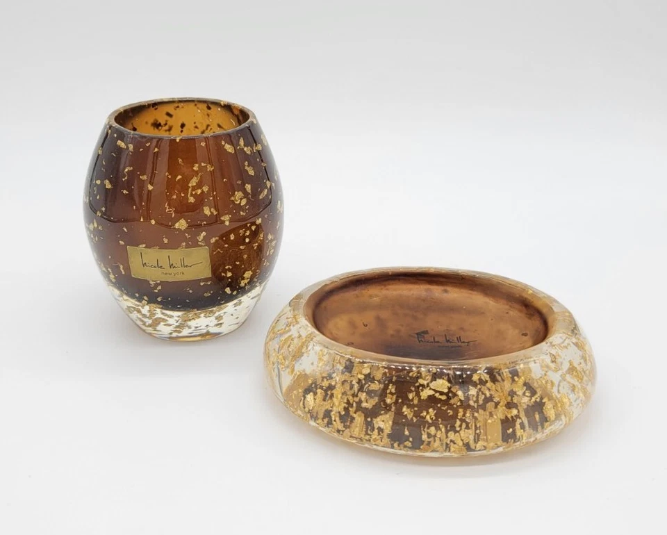 4pc Set Nicole Miller Lucite Soap Dish & Water Cup with Gold Flecks Bathroom  - Image 2 of 4