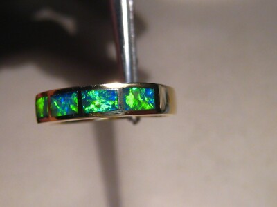 Brillant Inlay Opal Ring, verkauft 14k Gelbgold, Größe 6, 5+ Helligkeit