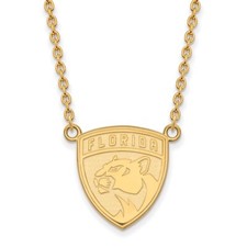 10k Yellow Gold NHL LogoArt Florida Panthers Large Pendant 18 inch Necklace