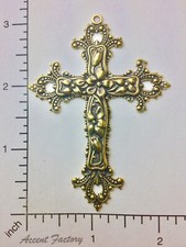 36643 - Large Victorian Cross Pendant Jewelry Finding Brass Ox 