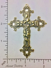 36643 - Large Victorian Cross Pendant Jewelry Finding Brass Ox 