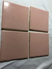VTG Florida Tile Wall Ceramic Bath Mid Century Modern Pink Blush 4 3/8" Set of 4