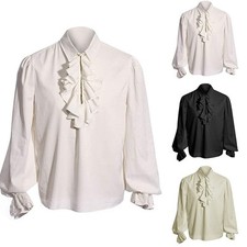 1* Camicia uomo manica lunga collo a volant camicetta pirata vampiro camicia top colletto