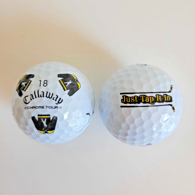 taーーhappy　シルバーポール2本 TWO Callaway Chrome Tour HAPPY GILMORE Golf Balls JUST TAP IT IN