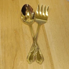 Vintage Gold Plated Fork And Spoon Set 8.5in. Gold Japan