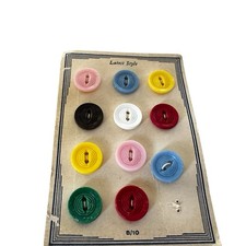 1940’s Latest Style Buttons Colorful Plastic Sew Thru Buttons Sample Card of 11
