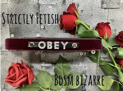 Samt Bondage Halsband OBEY Hotwife Fetisch Choker Halskette Herrin Gimp Sklave  