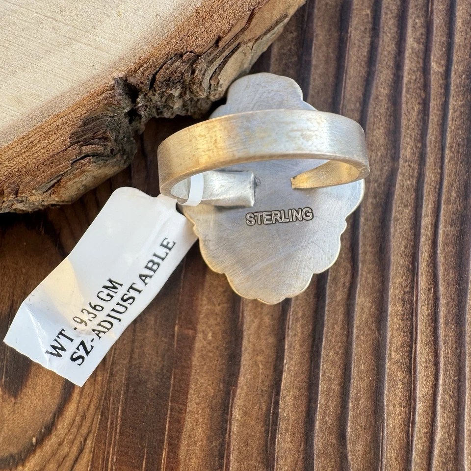 Anillo Ajustable Plata Esterlina Algodón Caramelo Turquesa Talla 7-11 Estampado 925 Suroeste Foto 3 de 4