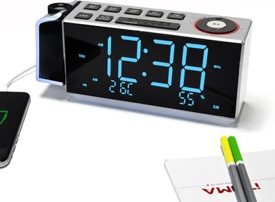 iTOMA Projektionswecker mit USB-Aufladung, Digitales FM-Radio, 1,8'' Anzeige